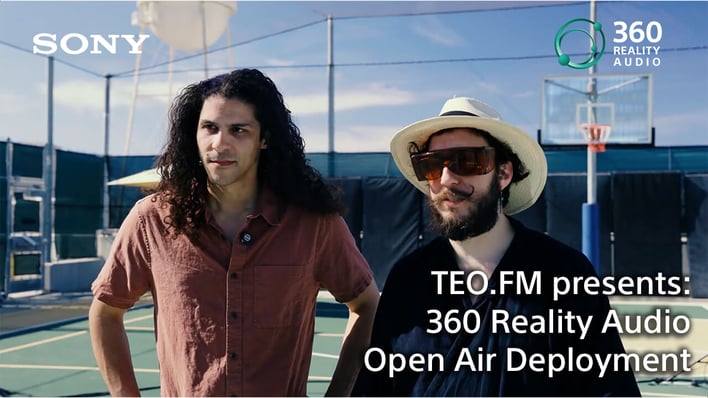 Music creators talking about 360 Reality Audio in a basketball court